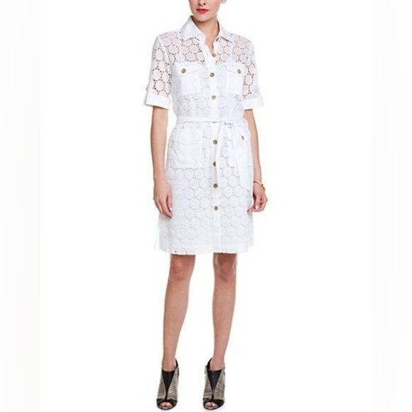 Craig Taylor Mini Eyelet Lace Button Down Shirt Dress - Picture 1 of 7